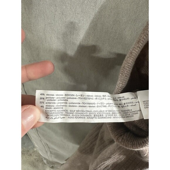 Zara Flared Ribbed Leggings High Rise Medium Elastic Waist Stretch Beige Tan L - Picture 7 of 7